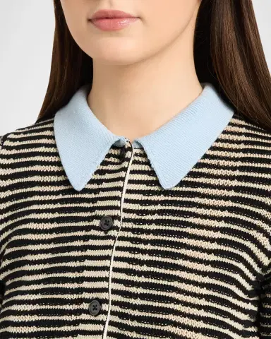Christopher John Rogers Wave Knit Short-Sleeve Polo Shirt | Thumbnail 5