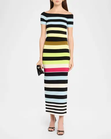 Christopher John Rogers Off-The-Shoulder Striped Body-con Knit Top | Thumbnail 2