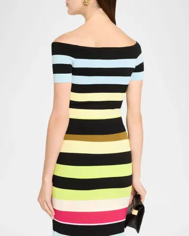 Christopher John Rogers Off-The-Shoulder Striped Body-con Knit Top | Thumbnail 3
