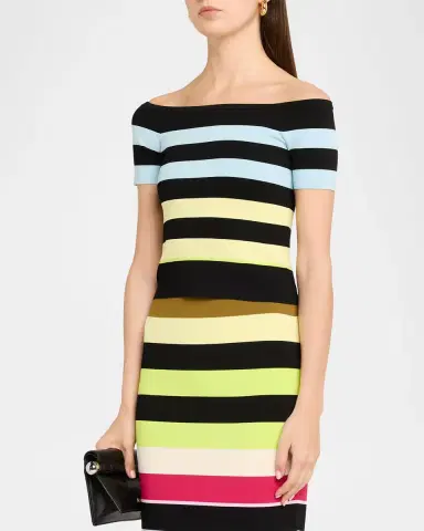 Christopher John Rogers Off-The-Shoulder Striped Body-con Knit Top | Thumbnail 4