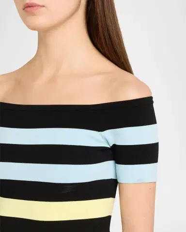 Christopher John Rogers Off-The-Shoulder Striped Body-con Knit Top | Thumbnail 5