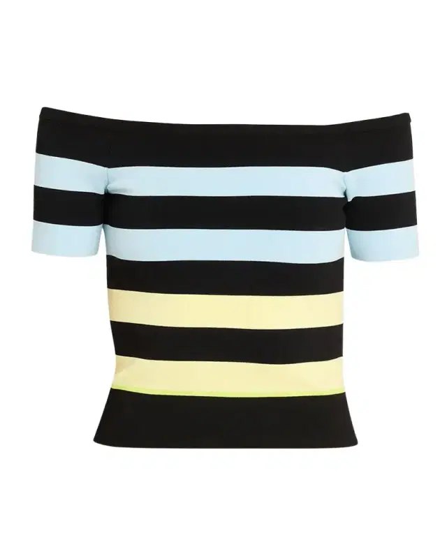 Off-The-Shoulder Striped Body-con Knit Top