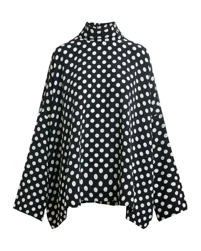 Joyetta Polka-Dot High-Neck Blouse