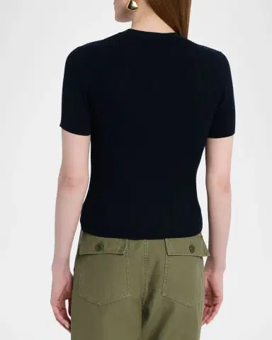 Nili Lotan Dorset Cotton Rib Short-Sleeve Sweater | Thumbnail 3