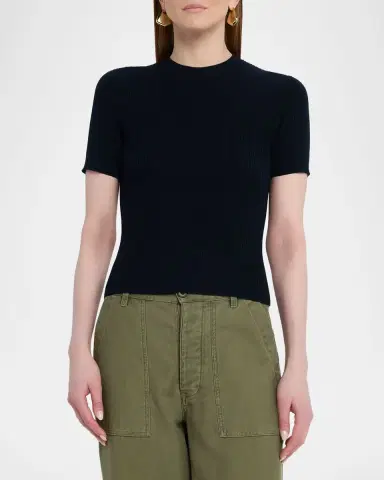 Nili Lotan Dorset Cotton Rib Short-Sleeve Sweater | Thumbnail 4