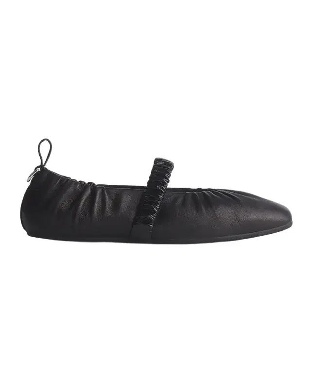 Spire Ruched Leather Mary Jane Ballerina Flats