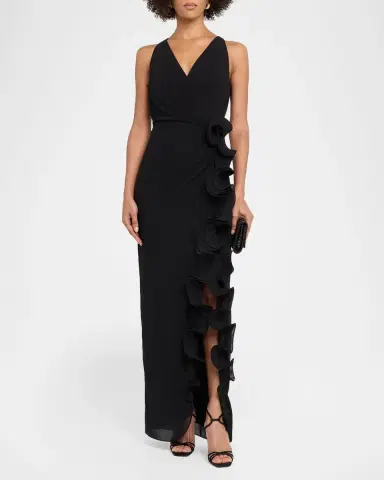 BADGLEY MISCHKA Ruffle-Trim Georgette Column Gown | Thumbnail 2 BADGLEY MISCHKA Ruffle-Trim Georgette Column Gown | Thumbnail 2