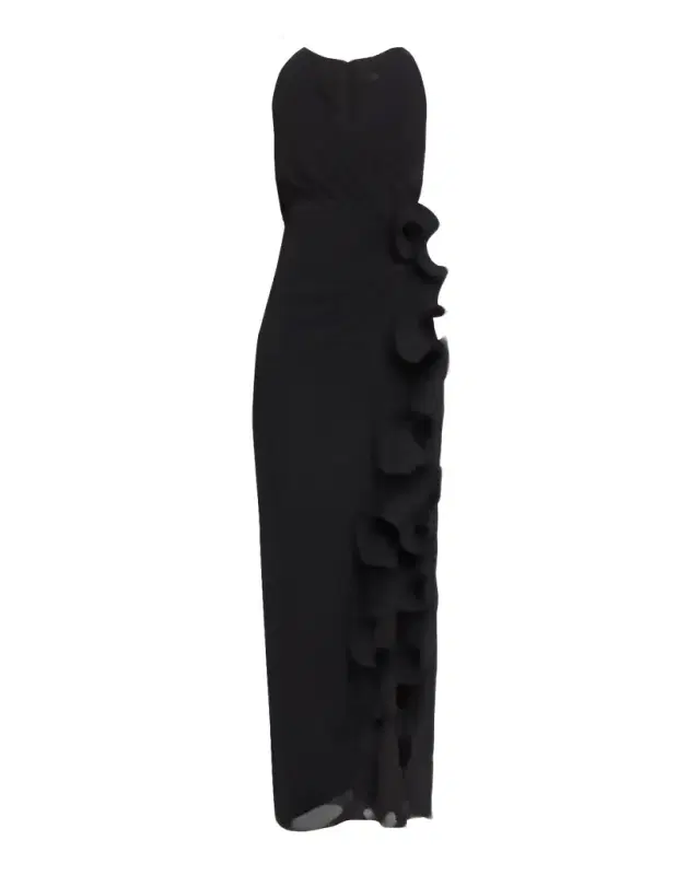 Ruffle-Trim Georgette Column Gown