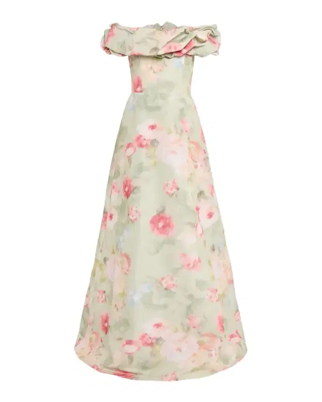 Rickie Freeman for Teri Jon Off-Shoulder Floral Taffeta Gown