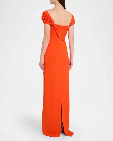 Oscar de la Renta Cap-Sleeve Draped Cady Column Gown | Thumbnail 3