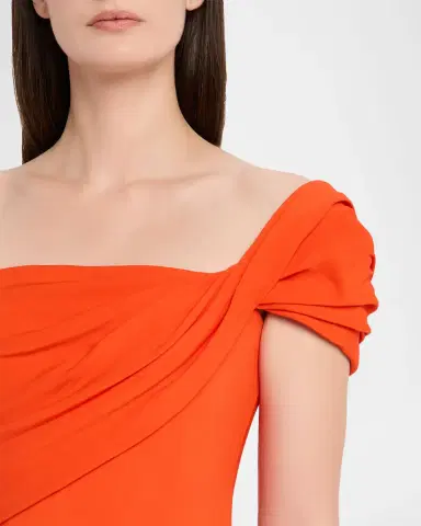 Oscar de la Renta Cap-Sleeve Draped Cady Column Gown | Thumbnail 5