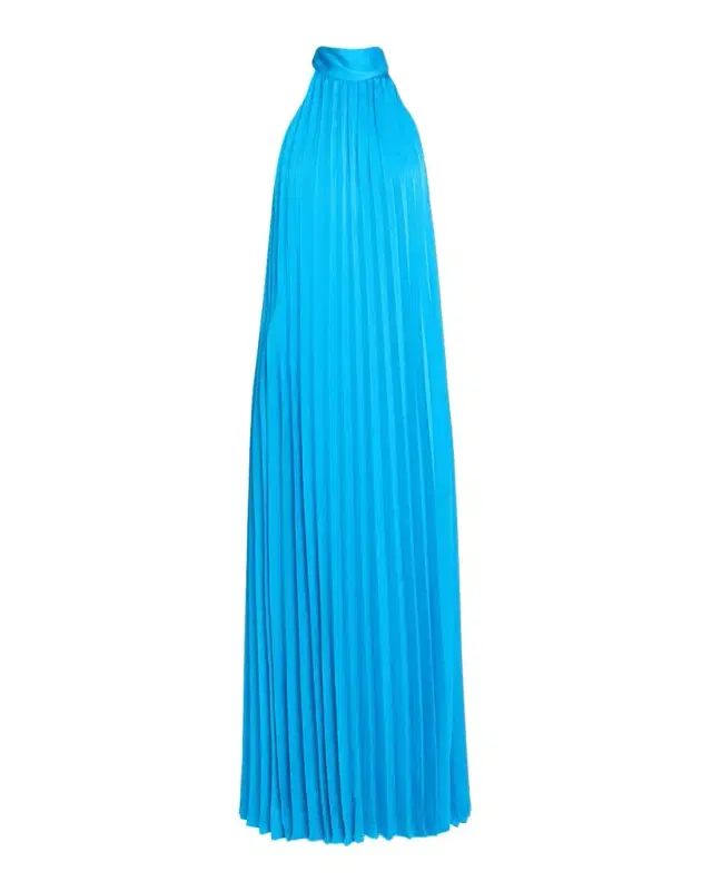 Beverly Pleated Trapeze Halter Gown