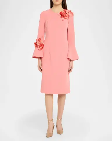 Rickie Freeman for Teri Jon Floral Applique Flare-Cuff Crepe Dress | Thumbnail 2