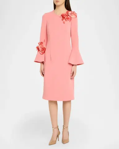 Rickie Freeman for Teri Jon Floral Applique Flare-Cuff Crepe Dress | Thumbnail 4