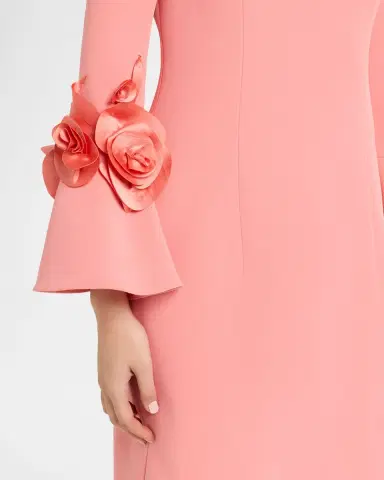 Rickie Freeman for Teri Jon Floral Applique Flare-Cuff Crepe Dress | Thumbnail 5