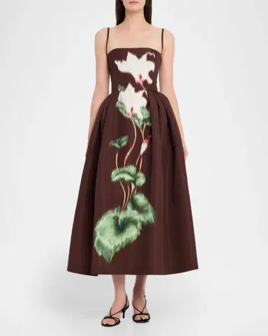 Oscar de la Renta Chine Cyclamen Faille Midi Cocktail Dress | Thumbnail 2 Oscar de la Renta Chine Cyclamen Faille Midi Cocktail Dress | Thumbnail 2