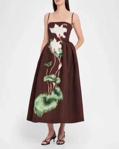Oscar de la Renta Chine Cyclamen Faille Midi Cocktail Dress | Thumbnail 4 Oscar de la Renta Chine Cyclamen Faille Midi Cocktail Dress | Thumbnail 4