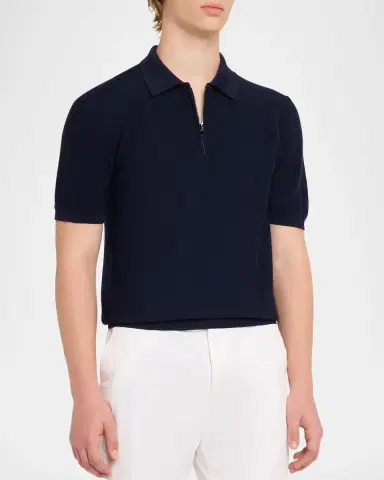 Isaia Men's Wool and Silk Half-Zip Short-Sleeve Polo Sweater | Thumbnail 4 Isaia Men's Wool and Silk Half-Zip Short-Sleeve Polo Sweater | Thumbnail 4