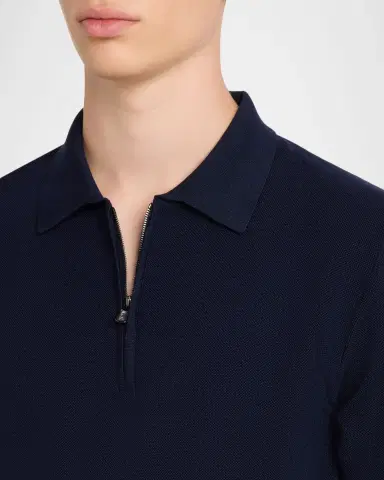 Isaia Men's Wool and Silk Half-Zip Short-Sleeve Polo Sweater | Thumbnail 5 Isaia Men's Wool and Silk Half-Zip Short-Sleeve Polo Sweater | Thumbnail 5
