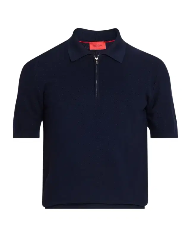 Men 's Wool and Silk Half-Zip Short-Sleeve Polo Sweater