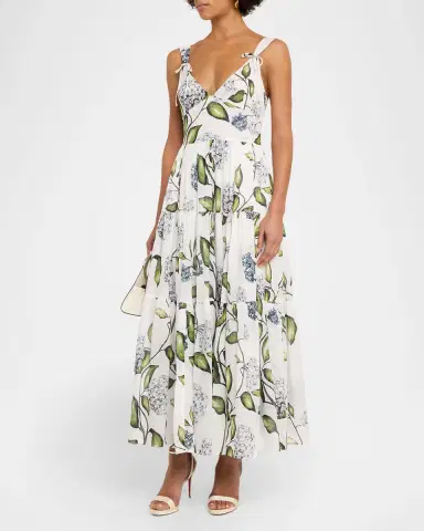 Oscar de la Renta Sleeveless Porcelain Flower Voile Midi Day Dress | Thumbnail 4 Oscar de la Renta Sleeveless Porcelain Flower Voile Midi Day Dress | Thumbnail 4