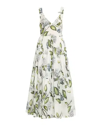 Oscar de la Renta Sleeveless Porcelain Flower Voile Midi Day Dress | Thumbnail 1 Oscar de la Renta Sleeveless Porcelain Flower Voile Midi Day Dress | Thumbnail 1
