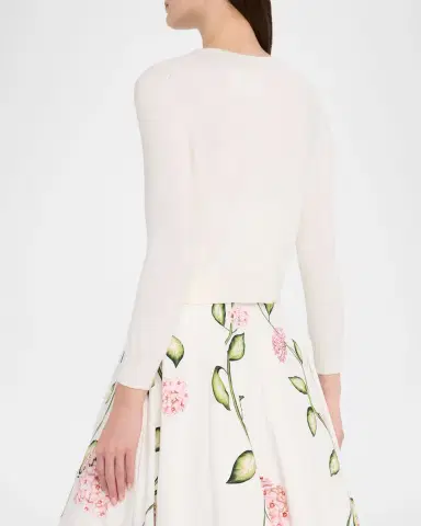 Oscar de la Renta Porcelain Flower Embroidered Crop Crewneck Cardigan | Thumbnail 2 Oscar de la Renta Porcelain Flower Embroidered Crop Crewneck Cardigan | Thumbnail 2