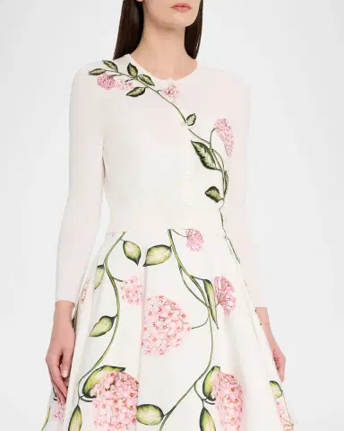Oscar de la Renta Porcelain Flower Embroidered Crop Crewneck Cardigan | Thumbnail 3 Oscar de la Renta Porcelain Flower Embroidered Crop Crewneck Cardigan | Thumbnail 3