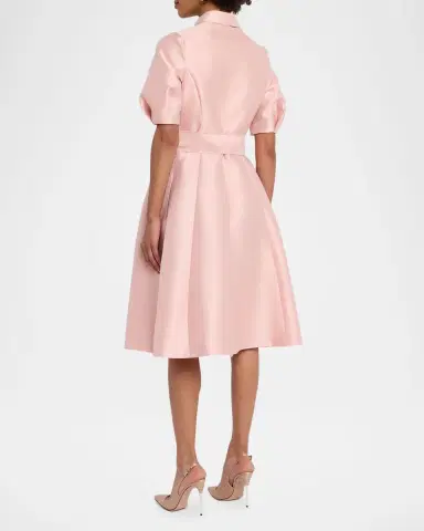 Rickie Freeman for Teri Jon Puff-Sleeve Pique Faille Shirtdress | Thumbnail 3