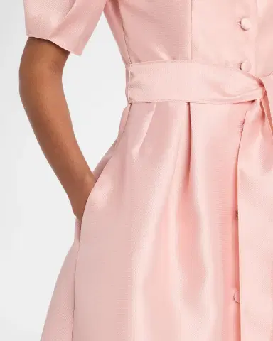 Rickie Freeman for Teri Jon Puff-Sleeve Pique Faille Shirtdress | Thumbnail 5