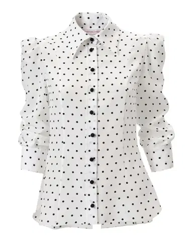 Carolina Herrera Polkadot 3/4-Sleeve Button-Front Shirt | Thumbnail 1 Carolina Herrera Polkadot 3/4-Sleeve Button-Front Shirt | Thumbnail 1