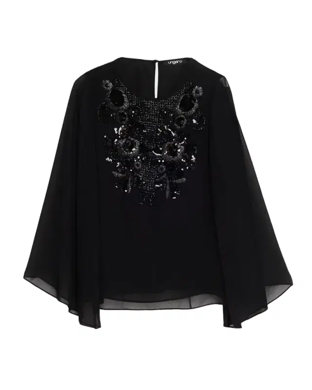 Ungaro Nastasia Sheer-Sleeve Bead & Sequin Blouse