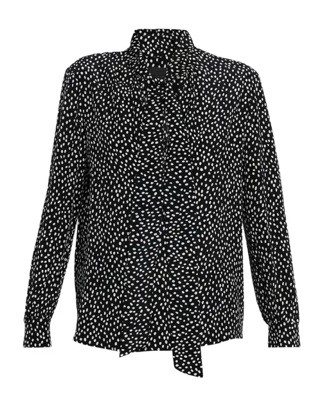 Janese Dot-Print Silk Neck-Tie Blouse