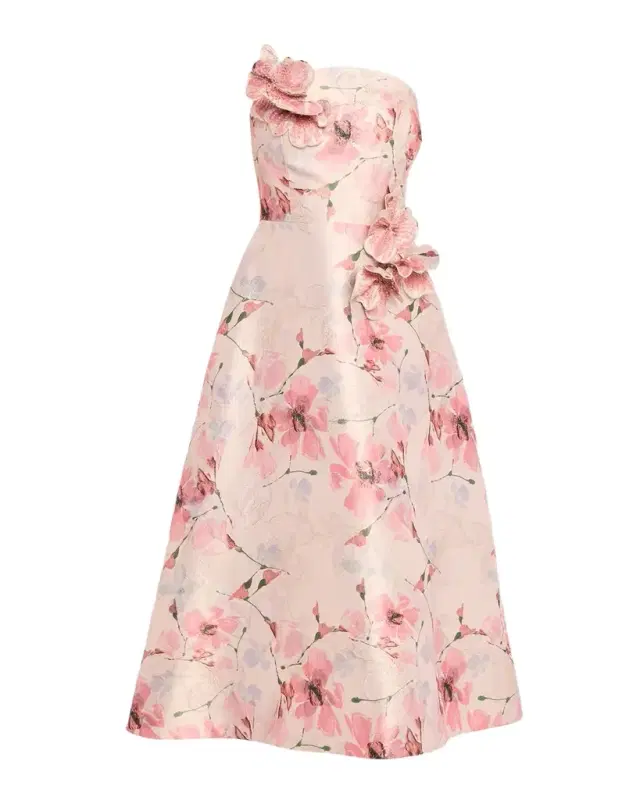 Rickie Freeman for Teri Jon Strapless Floral-Print Gazar Midi Dress