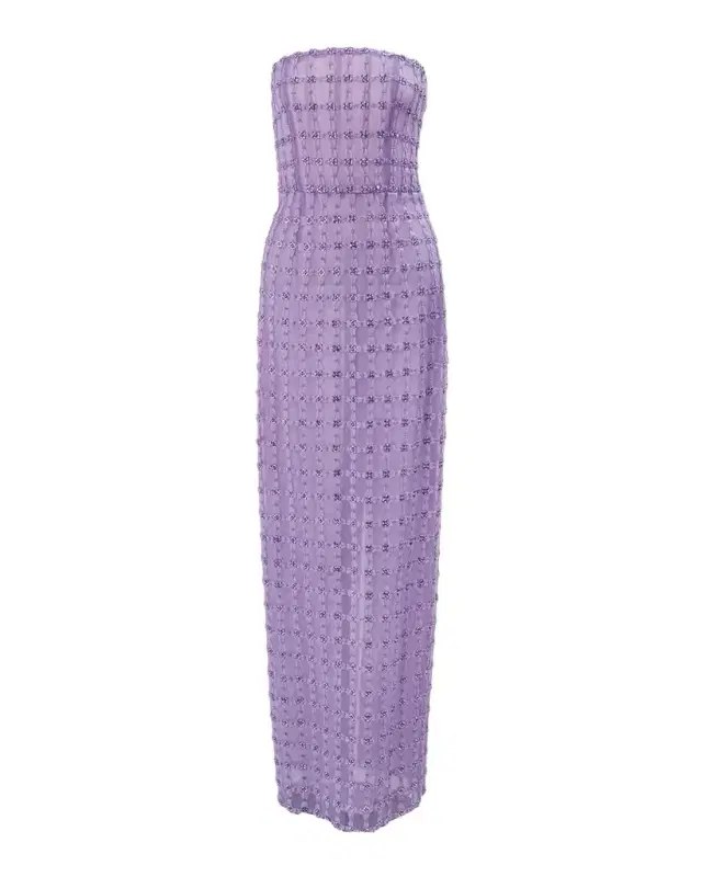 Strapless Crystal-Embroidered Column Gown