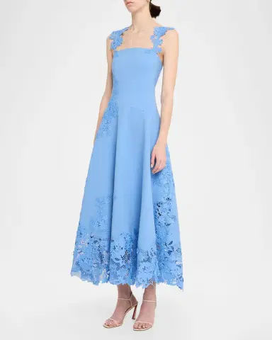 Oscar de la Renta Sleeveless Porcelain Flowers Lace Midi Day Dress | Thumbnail 4 Oscar de la Renta Sleeveless Porcelain Flowers Lace Midi Day Dress | Thumbnail 4