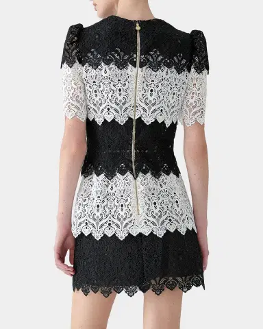 Carolina Herrera Tiered Colorblock Lace Short-Sleeve Mini Dress | Thumbnail 3 Carolina Herrera Tiered Colorblock Lace Short-Sleeve Mini Dress | Thumbnail 3