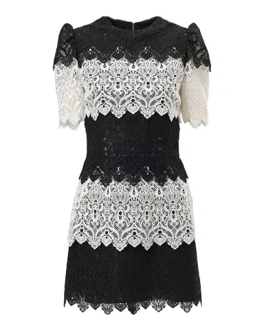 Carolina Herrera Tiered Colorblock Lace Short-Sleeve Mini Dress | Thumbnail 1 Carolina Herrera Tiered Colorblock Lace Short-Sleeve Mini Dress | Thumbnail 1