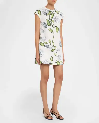 Oscar de la Renta Short-Sleeve Porcelain Flowers Embroidered Midi Dress | Thumbnail 4 Oscar de la Renta Short-Sleeve Porcelain Flowers Embroidered Midi Dress | Thumbnail 4