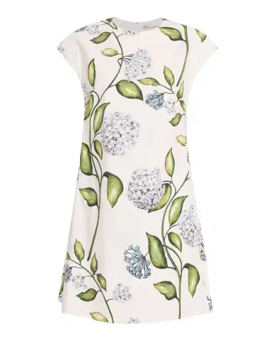 Oscar de la Renta Short-Sleeve Porcelain Flowers Embroidered Midi Dress | Thumbnail 1 Oscar de la Renta Short-Sleeve Porcelain Flowers Embroidered Midi Dress | Thumbnail 1