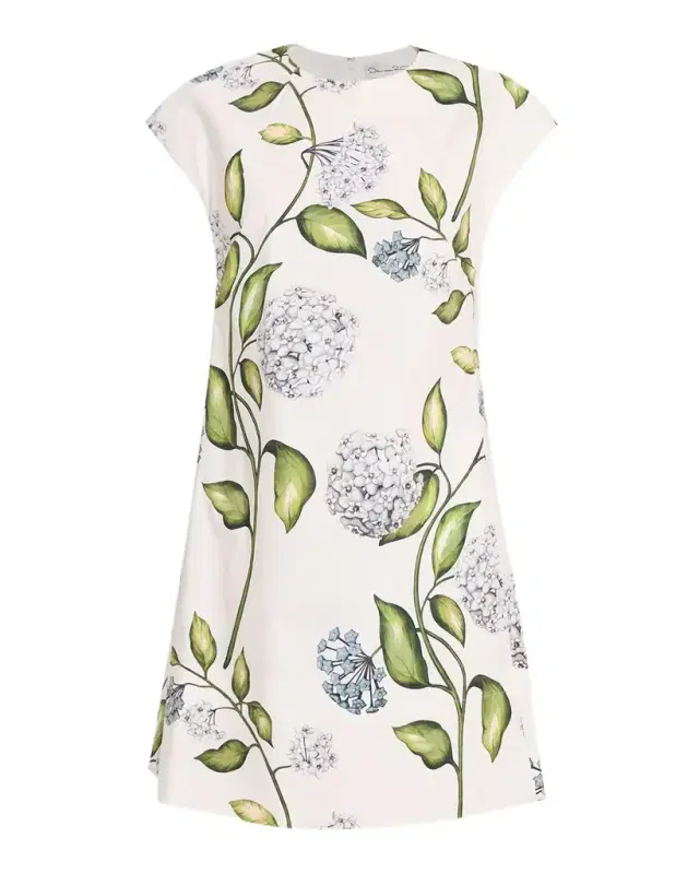 Short-Sleeve Porcelain Flowers Embroidered Midi Dress