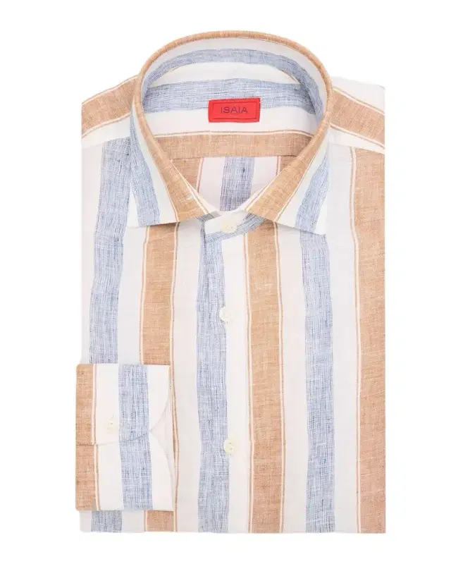 Men 's Linen Wide Stripe Dress Shirt