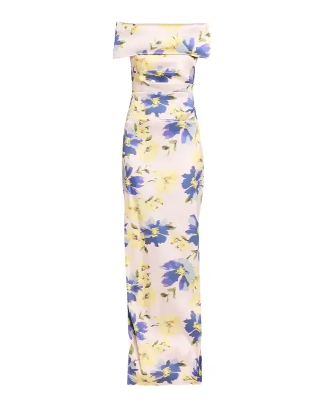 Rickie Freeman for Teri Jon Floral-Print Mikado Column Gown