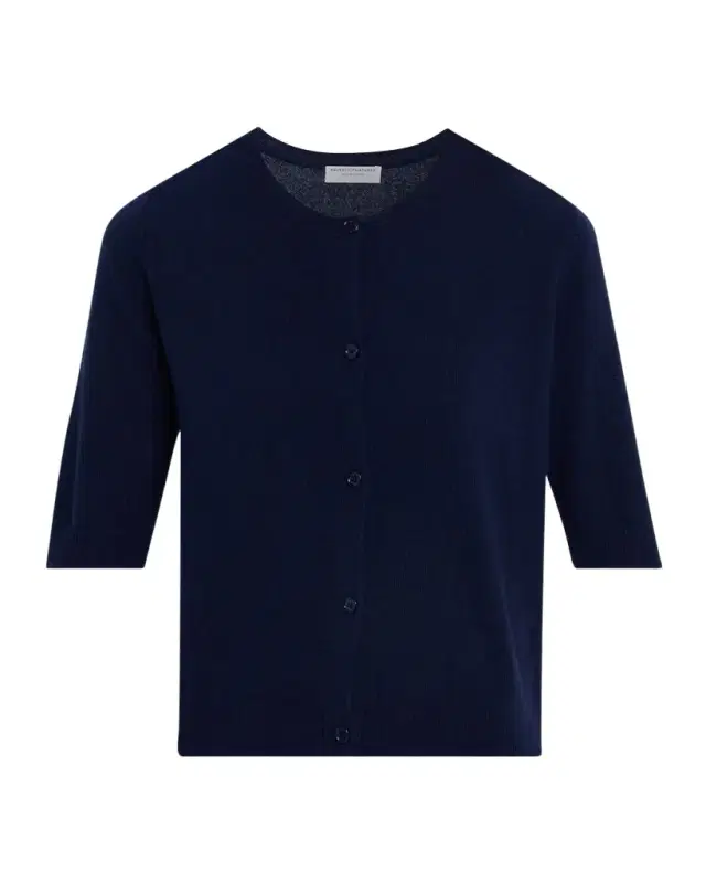 Cashmere 3/4-Sleeve Crewneck Cardigan