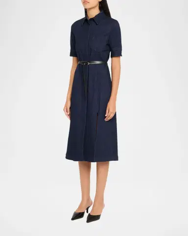 Altuzarra Kieran Denim Leather Belted Midi Dress | Thumbnail 4 Altuzarra Kieran Denim Leather Belted Midi Dress | Thumbnail 4