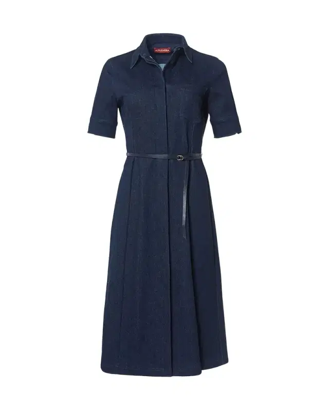 Kieran Denim Leather Belted Midi Dress