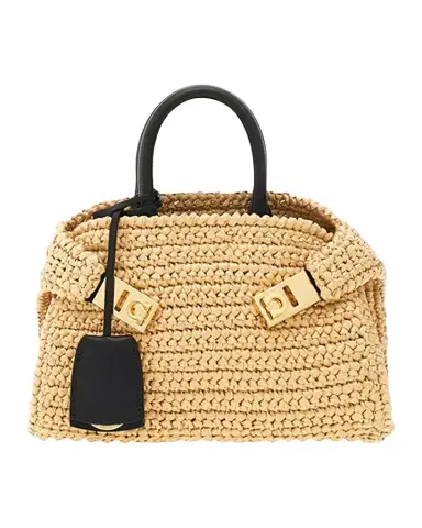 Ferragamo Hug Mini Crochet Raffia Top-Handle Bag | Thumbnail 1 Ferragamo Hug Mini Crochet Raffia Top-Handle Bag | Thumbnail 1