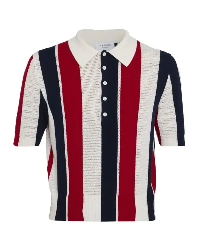 Men 's Cashmere Shadow Stripe Knit Polo Shirt