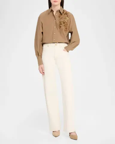 Brunello Cucinelli Halo Effect Embroidered Cotton-Blend Shirt | Thumbnail 2 Brunello Cucinelli Halo Effect Embroidered Cotton-Blend Shirt | Thumbnail 2