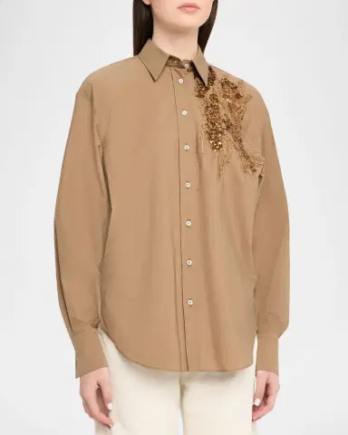 Brunello Cucinelli Halo Effect Embroidered Cotton-Blend Shirt | Thumbnail 4 Brunello Cucinelli Halo Effect Embroidered Cotton-Blend Shirt | Thumbnail 4